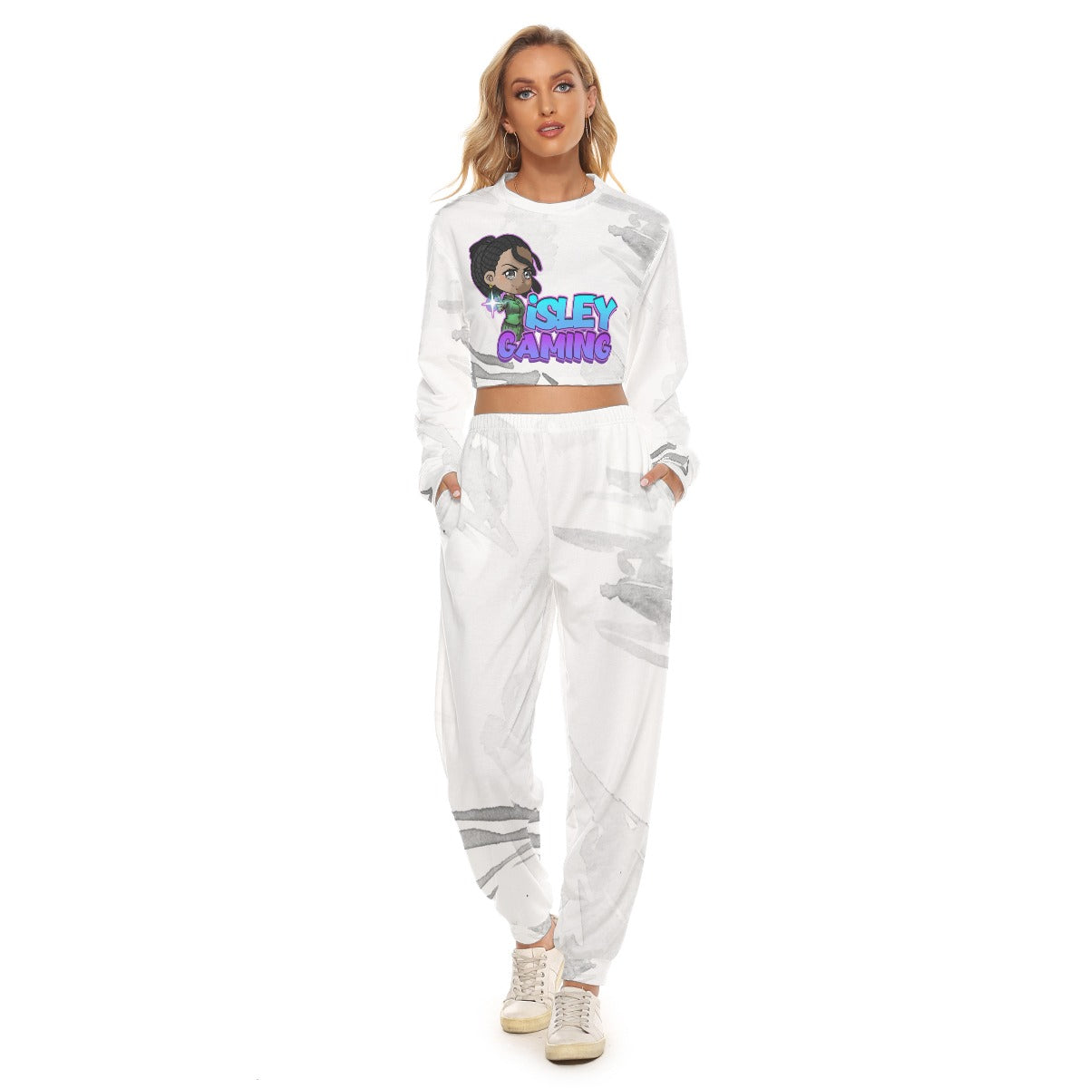 Women's iSLEYGaming White 'Pew-Pew' Cropped Sweatsuit